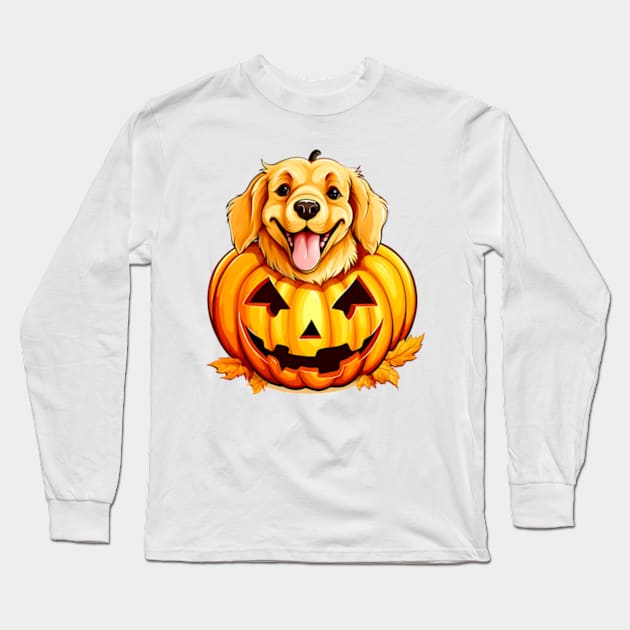 Halloween Golden Retriever Dog #5 Long Sleeve T-Shirt by Chromatic Fusion Studio